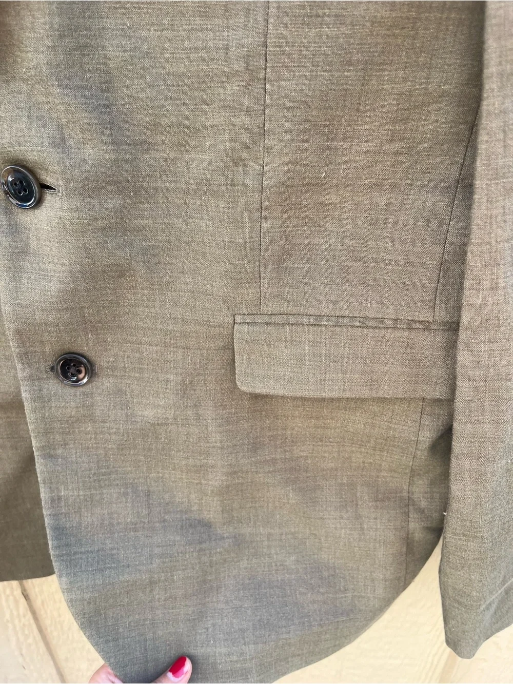 Express Extra Slim Olive Blazer Sport Coat 40R Gingham Lining Linen Old Money